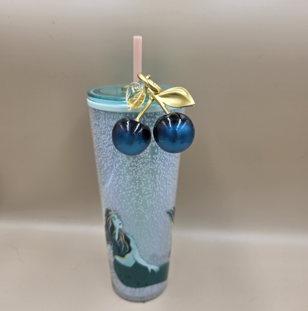 Mermaid Travel Tumbler with Blue Cherry Charm
